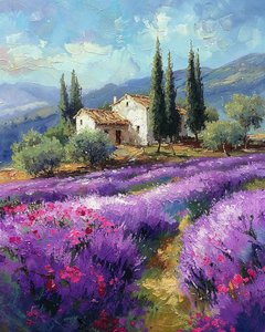 Campi di lavanda, Paesaggio con vista panoramica, vendita di decorazioni murali da F. Abderrahim