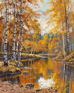 Paesaggio e betulle con acque cristalline, stampe d