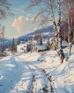 Paesaggio con paesaggio innevato decorazione murale per camera da letto da F. Abderrahim