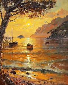 Spiaggia e barche, tramonto serale, Vendita di decorazioni murali da F. Abderrahim
