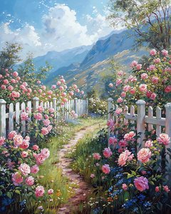 Bellissimo paesaggio in campagna, tela per decorazione murale vintage floreale