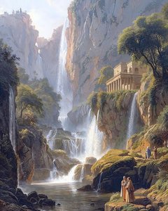 Bellissimo paesaggio con cascata, tela per decorazione murale Paesaggi marini da F. Abderrahim