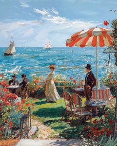 Caffè con vista sul mare, disegno degli anni 