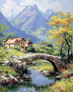Paesaggio con tramonto sulle montagne, decorazioni murali e stampe su tela