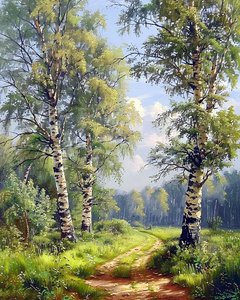 Paesaggio con foresta incantata, decorazione da parete per il soggiorno da F. Abderrahim