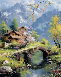Bellissimo paesaggio con lago, decorazione murale e stampe su tela