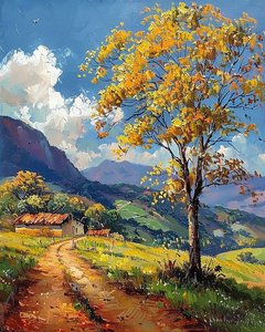 Paesaggio autunnale colorato in montagna, decorazione murale da amare