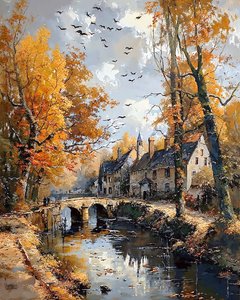 Un vecchio ponte con un ruscello sotto di esso in una piccola città, Wall Decor for sale da F. Abderrahim