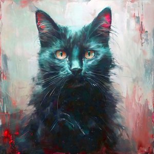 Stampa su tela : Gatto nero con occhi gialli seduto per decorazione murale
