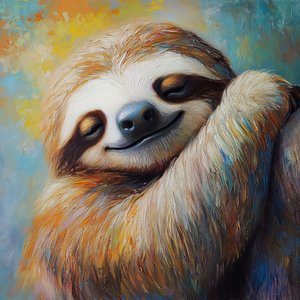Un bradipo felice e pacifico pittura realistica astratta, stampe su tela online da F. Abderrahim
