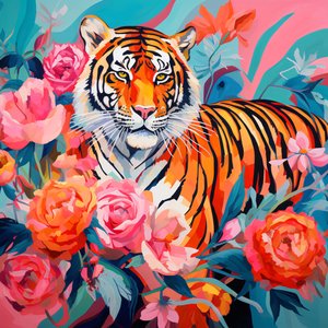 Pittura astratta Peony Rose  tigre, colore vivace, idee di decorazione murale da F. Abderrahim