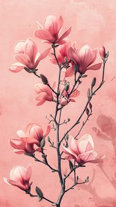 Fiori rosa e grigi minimalisti, decorazione botanica per la camera da letto da F. Abderrahim