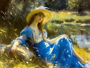 Dipinti classici di donne nella natura, ispirazione John Singer Sargent da F. Abderrahim