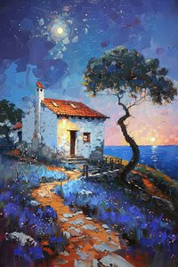 Cottage con vista sul mare al chiaro di luna, paesaggi del Portogallo da F. Abderrahim