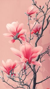 Pittura digitale di fiori rosa asiatici per la decorazione della parete della camera da letto da F. Abderrahim