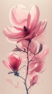 Schizzo minimalista a linea singola fiori rosa grigio, decorazione murale botanica da F. Abderrahim