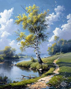 Alberi e fiume, superficie acquatica calma che si estende all