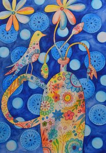 Uccello su vaso di fiori da Marys Watercolors