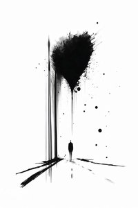 Silhouette astratta di solitudine, arte concettuale in bianco e nero, stampe su tela
