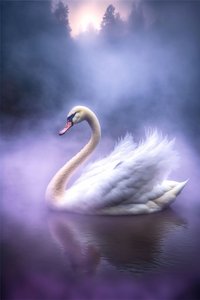 Cigno bianco con le ali aperte su una superficie acquatica calma, parete Home Decor