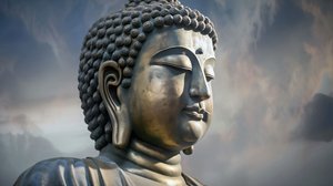 Ritratto di Buddha seduto in meditazione pacifica, stampa su tela con cornice su richiesta da F. Abderrahim