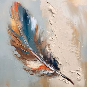 Piuma blu dorata astratta, decorazione murale per il soggiorno da F. Abderrahim