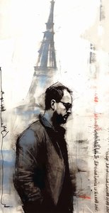 Quadro di un uomo che cammina a Parigi, decorazione murale che vi piacerà, stampe d