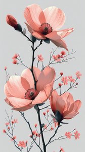 Schizzo a linee rosa e grigie, decorazione floreale minimalista per la casa | stampa su richiesta