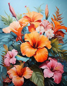 Pittura di un bouquet di fiori arancione e rosa, stampe da parete Home Decor