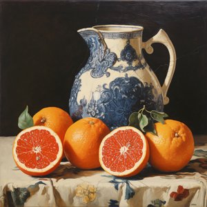 Natura morta arancione, pittura a olio, stampe su tela personalizzate online da F. Abderrahim