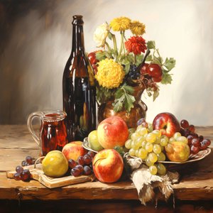 Quadro di natura morta, fiori, frutta e vino, stampe murali Home Decor da F. Abderrahim