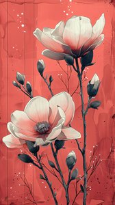 Rose bianche con sfondo rosso, Decorazione murale moderna | Stampa su richiesta