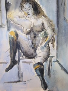 Nudo seduto in blu