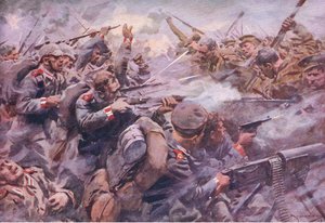 La sconfitta della Guardia Prussiana a Zonnebeke, da History of the Great War Vol 3 pubblicato da Waverley Book Co Limited, c.1920 da A.C. Michael