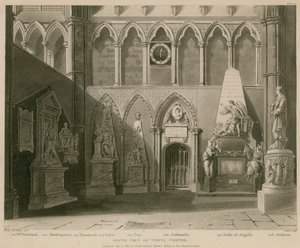 Veduta sud di Poets Corner, Westminster Abbey, Londra da A.C. and Villiers, H. Pugin