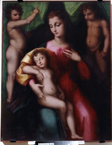 La Vergine che adora il Bambino Gesù dormiente con due angeli