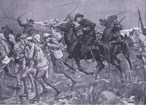 Il trattamento dei prigionieri di guerra britannici da parte di De Wet durante la marcia, illustrazione da After Pretoria: The Guerilla War, 1902 da A. C. Ball