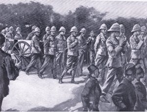 Funerale con onori militari di un prigioniero boero a Simonstown, da Dopo Pretoria: La guerra di guerriglia pubblicata da Harmsworth Bros Limited, 1901 da A. C. Ball