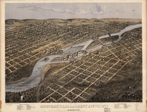 Minneapolis e Saint Anthony, Minnesota 1867. LOC 73693455 da A.; Chicago Lithographing Co. Ruger