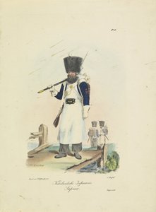 Zappatore, 1820-1825 (Fanteria olandese. Zappatore) (Costumi militari del Regno dei Paesi Bassi. Dedicato a Sua Eccellenza Willem van Bylandt) da A. Courtois