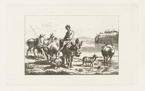 Paesaggio con pastorella su mulo e pastore con mucche da A. Dickhof (signed by artist)