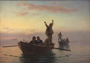 Pesca di sgombri con rete a strascico. Prima mattina da A. Dorph