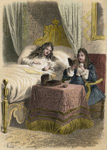 Luigi XIV re di Francia amava ascoltare Jean Racine leggere e lo chiamava quando era malato. Incisione di A. Duruy in 