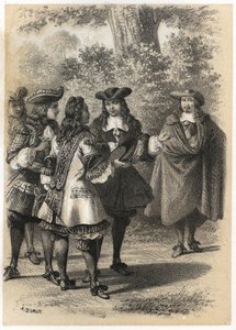 Incontro a Parigi tra Jean Racine (1639-1699) e Pierre Corneille (1606-1684). Incisione di A. Duruy in 