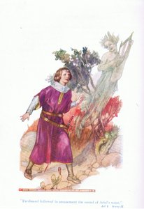 Ferdinando seguì stupito il suono della voce di Ariel (La Tempesta), da Racconti da Shakespeare pub. da Ward Lock & Co Ltd da A. Jackson