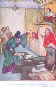 "Dammi i miei soldi e lasciami andare," disse Shylock (Il Mercante di Venezia), da Racconti da Shakespeare pub. da Ward Lock & Co Ltd