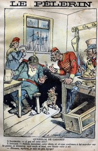 Cabaret Querelle: Caricatura sulle guerre coloniali tra Inghilterra, Germania, Francia e Stati Uniti riguardo alla situazione di Fachoda in Africa. Incisione di Lemot in "le Pelerin" del 23 aprile 1899 (La crisi di Fachoda: grave incidente diplomatico tra da A Lemot