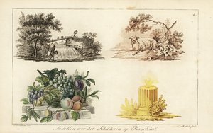 Modelli per dipingere su porcellana: paesaggi, frutti, candela