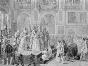 Il matrimonio di Enrico III (1553-1610) e Margherita di Francia (1553-1615) nel 1572, 1832 da A. Regnier