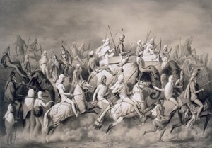 Chir Singh, Maharajah dei Sikh e re del Punjab con il suo seguito a caccia vicino a Lahore